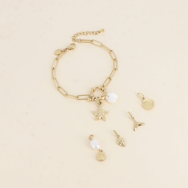 Cartelette SUMMER VIBES Bracelet et 6 pendentifs (étoile et coquillage nacré)