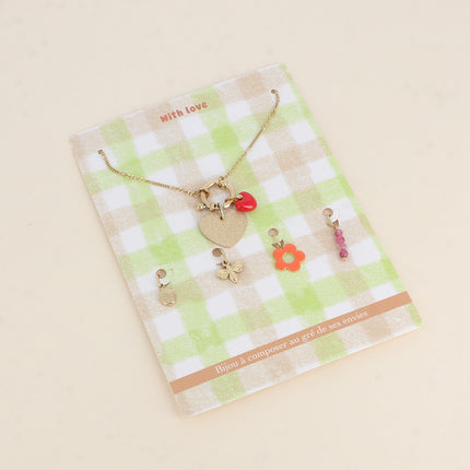 Cartelette WITH LOVE Collier et 6 pendentifs (coeur effet pailleté et coeur émaillé)