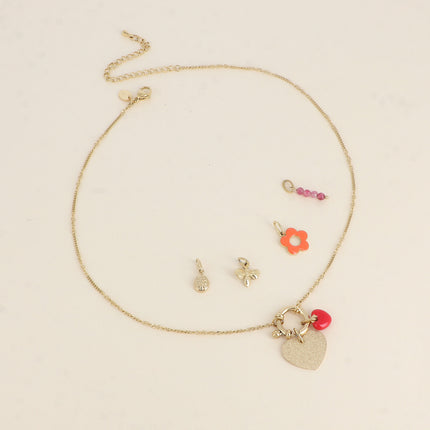 Cartelette WITH LOVE Collier et 6 pendentifs (coeur effet pailleté et coeur émaillé)