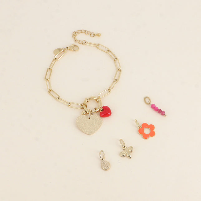 Cartelette WITH LOVE Bracelet et 6 pendentifs (coeur effet pailleté et coeur émaillé)