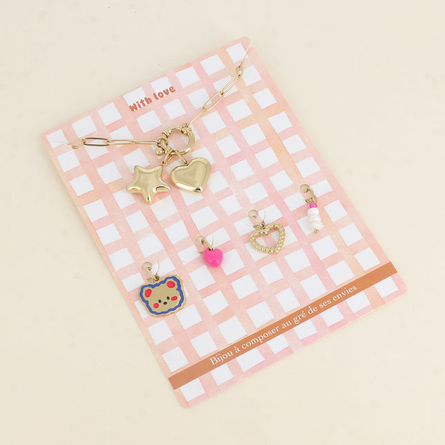Cartelette WITH LOVE Bracelet et 6 pendentifs (coeur et étoile)