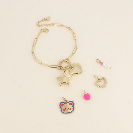 Cartelette WITH LOVE Bracelet et 6 pendentifs (coeur et étoile)