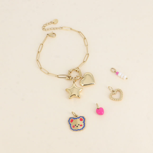 Cartelette WITH LOVE Bracelet et 6 pendentifs (coeur et étoile)