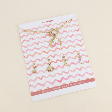 Cartelette CARPEDIEM Bracelet et 6 pendentifs (lune et étoile nacrée)