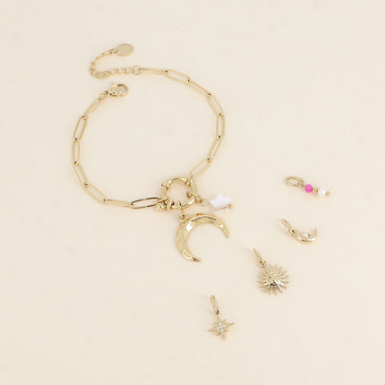 Cartelette CARPEDIEM Bracelet et 6 pendentifs (lune et étoile nacrée)