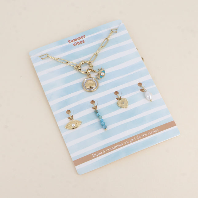 Cartelette SUMMER VIBES Collier et 6 pendentifs (coquillage et oeil émaillé)