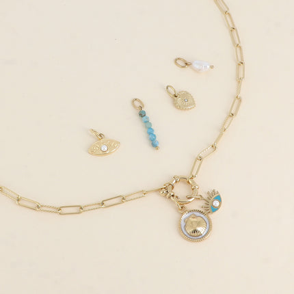 Cartelette SUMMER VIBES Collier et 6 pendentifs (coquillage et oeil émaillé)