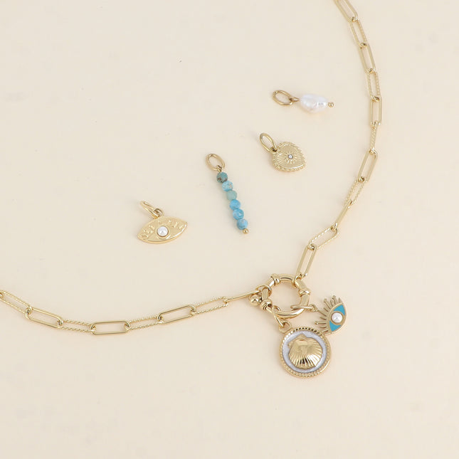 Cartelette SUMMER VIBES Collier et 6 pendentifs (coquillage et oeil émaillé)