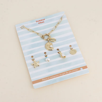 Cartelette SUMMER VIBES Collier et 6 pendentifs (coquillage et cauri)