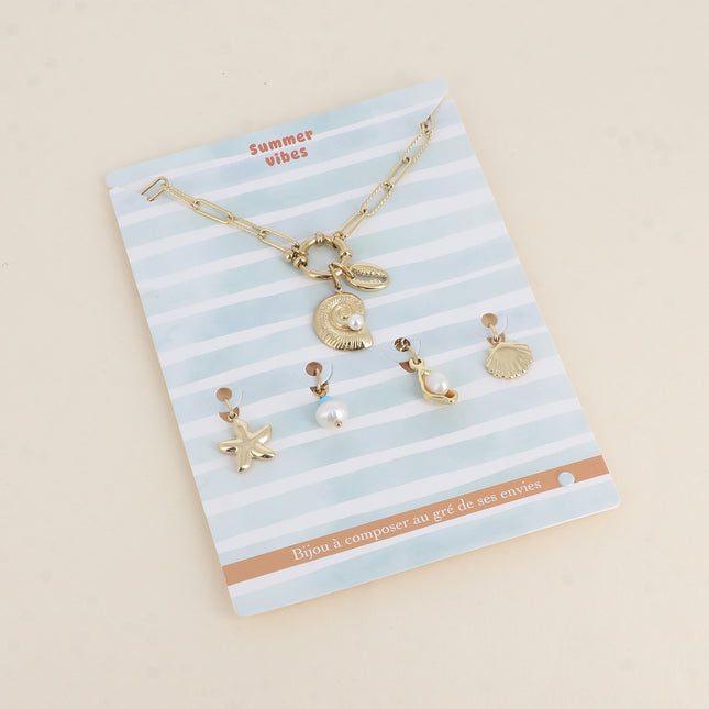 Cartelette SUMMER VIBES Collier et 6 pendentifs (coquillage et cauri)