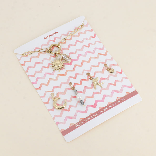 Cartelette CARPEDIEM Bracelet et 6 pendentifs (soleil et cristaux)