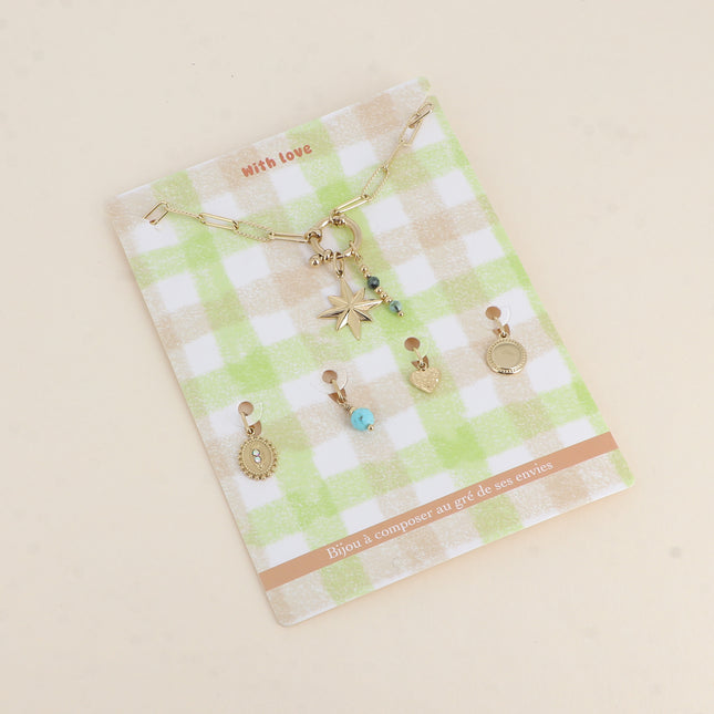 Cartelette WITH LOVE Collier et 6 pendentifs (étoile et pierres naturelles)