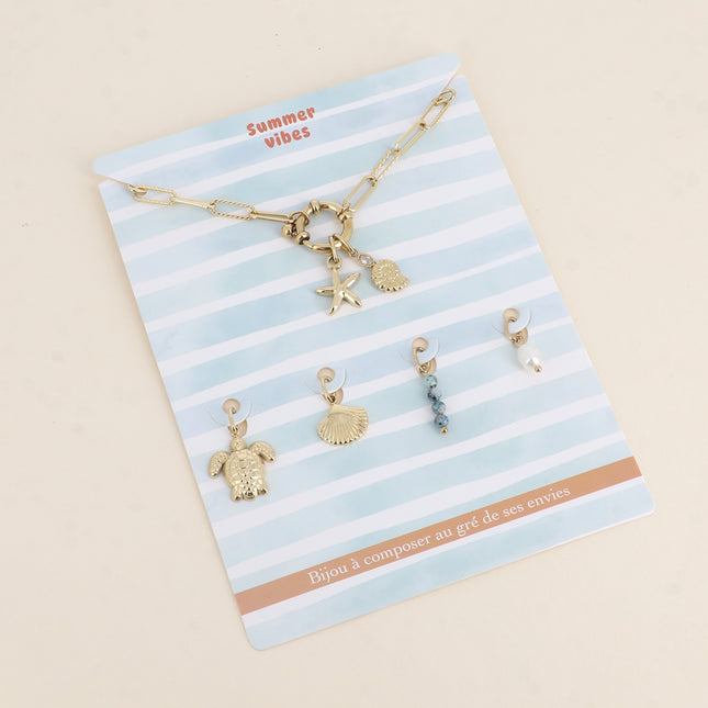 Cartelette SUMMER VIBES Bracelet et 6 pendentifs (coquillage escargot et étoile de mer)