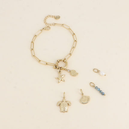 SUMMER VIBES card: Bracelet and 6 pendants (seashell, snail and starfish)