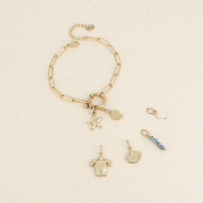 Cartelette SUMMER VIBES Bracelet et 6 pendentifs (coquillage escargot et étoile de mer)