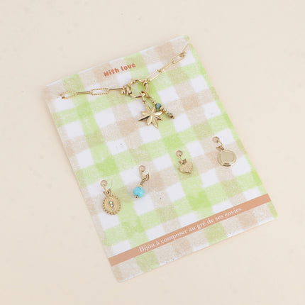 Cartelette WITH LOVE Bracelet et 6 pendentifs (étoile et pierres naturelles)
