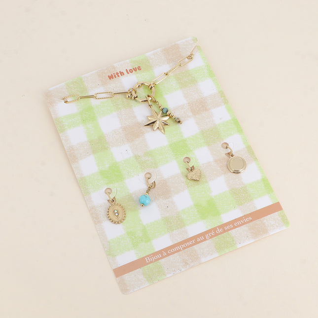 Cartelette WITH LOVE Bracelet et 6 pendentifs (étoile et pierres naturelles)