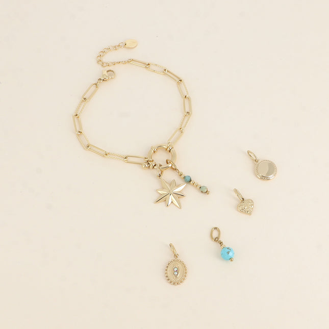 Cartelette WITH LOVE Bracelet et 6 pendentifs (étoile et pierres naturelles)