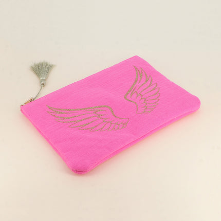 Cotton pencil case - glittery angel wings - 20 x 14 cm