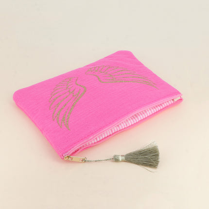 Cotton pencil case - glittery angel wings - 20 x 14 cm