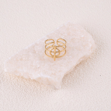 Bague large Bao - 3 rangs torsadés et anneau avec barre verticale