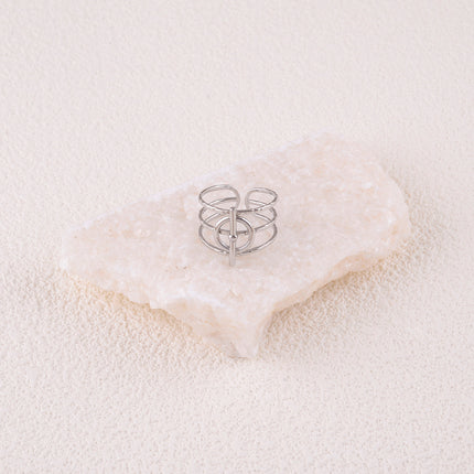 Bague large Bao - 3 rangs torsadés et anneau avec barre verticale