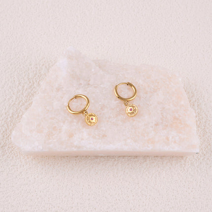 Hoop earrings - round medallion, star and zirconium oxides