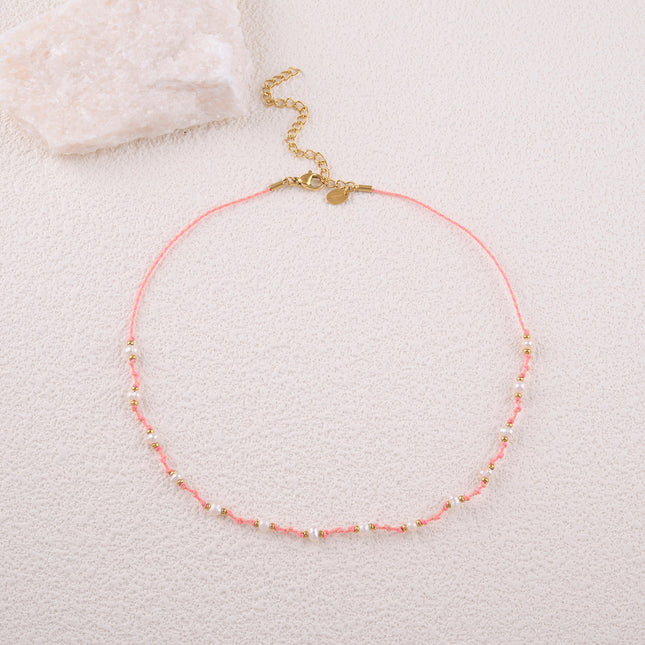 Collier ras de cou Mangora - cordon et perles d'eau douce