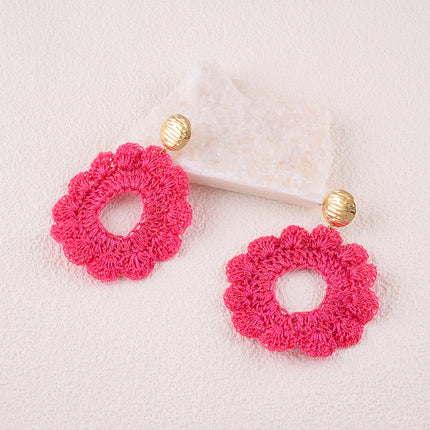 Boucles pendantes Calyma - pièce ronde et pièce en tissu tressé formant fleur