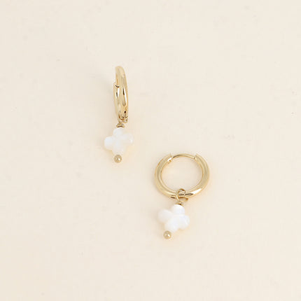 Creole earrings - mother-of-pearl clover pendant