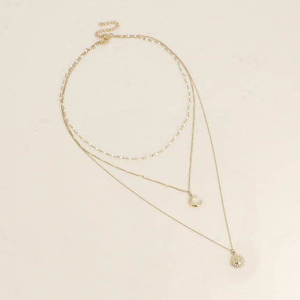 Collier Callia - Lune - 3 rangs, maille émaillée, lune et soleil