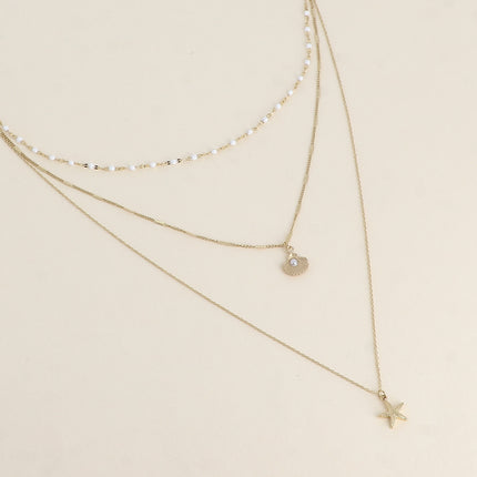 Collier Callia - coquillage - 3 rangs, maille émaillée, coquillage et étoile de mer