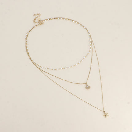Collier Callia - coquillage - 3 rangs, maille émaillée, coquillage et étoile de mer