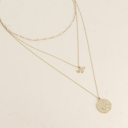 Collier Callia - Oiseau - 3 rangs, maille émaillée, oiseau et pièce de la Confédération Suisse