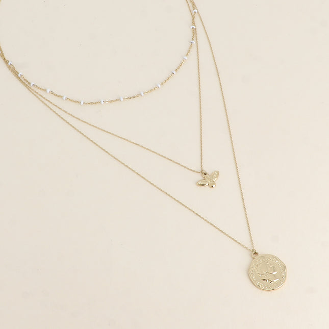 Collier Callia - Oiseau - 3 rangs, maille émaillée, oiseau et pièce de la Confédération Suisse