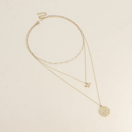 Collier Callia - Oiseau - 3 rangs, maille émaillée, oiseau et pièce de la Confédération Suisse