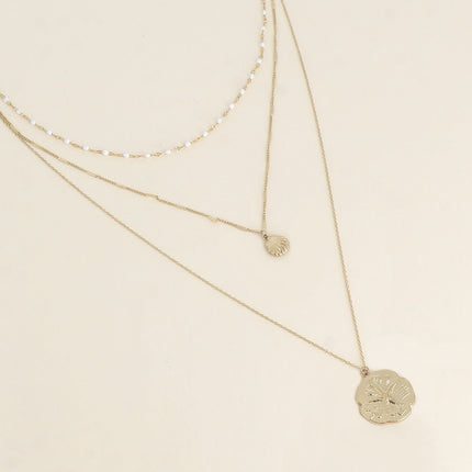 Collier - 3 rangs, maille émaillée, coquillage et étoile de mer