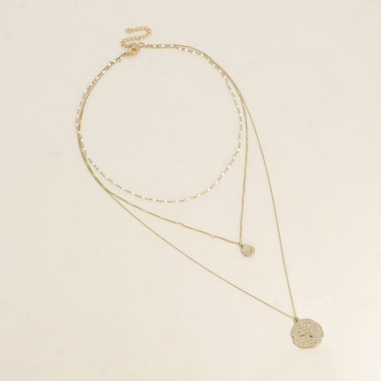 Collier - 3 rangs, maille émaillée, coquillage et étoile de mer