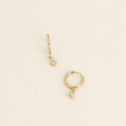 Creole earrings - small North Star pendant and cubic zirconia