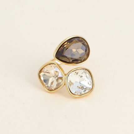 Bague Idrissa Cristal - 3 cristaux Swarovski®, goutte et carrés 10mm