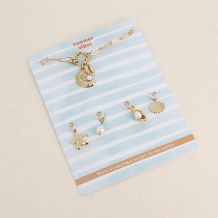 Cartelette SUMMER VIBES Bracelet et 6 pendentifs (coquillage et cauri)