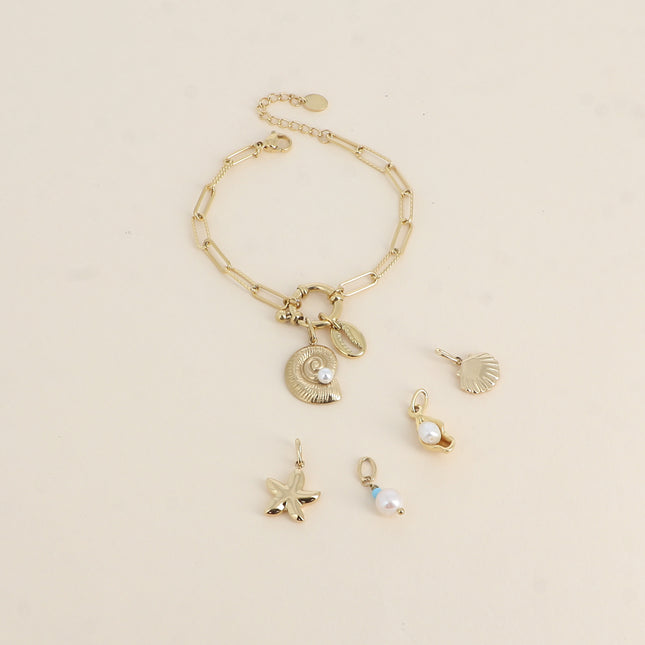Cartelette SUMMER VIBES Bracelet et 6 pendentifs (coquillage et cauri)
