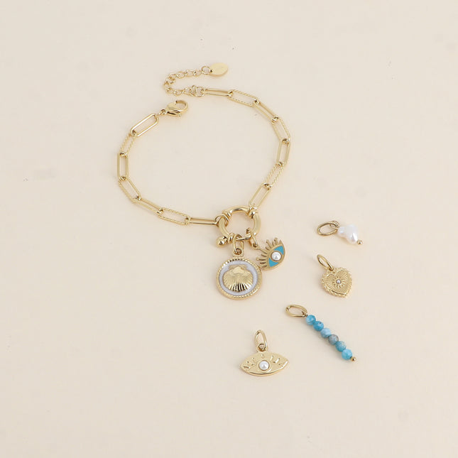 Cartelette SUMMER VIBES Bracelet et 6 pendentifs (coquillage et oeil émaillé)