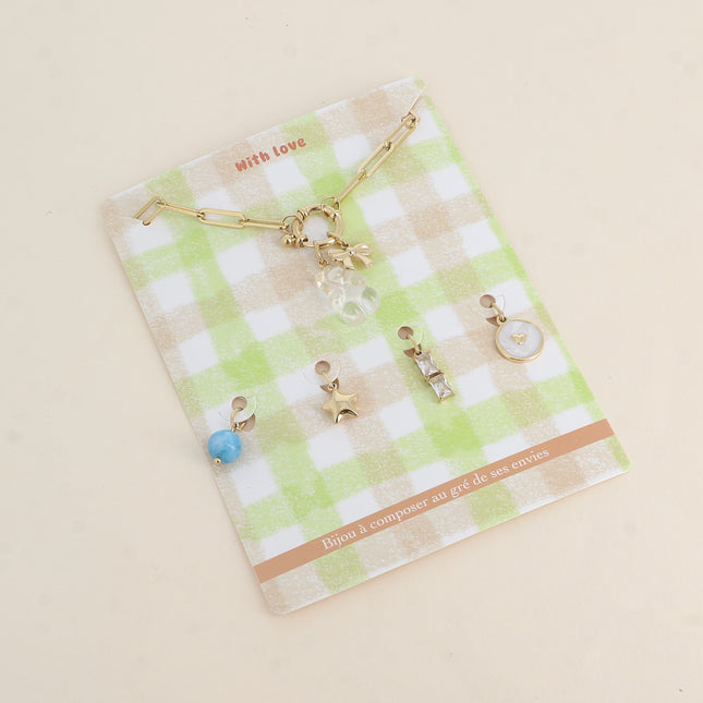 Cartelette WITH LOVE Bracelet et 6 pendentifs (ourson et noeud papillon)