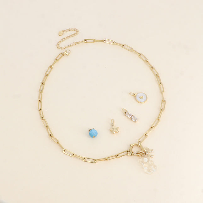 Card with LOVE Necklace and 6 pendants (teddy bear and bow tie)