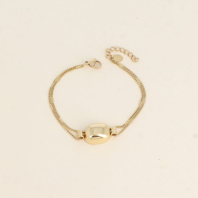 Bracelet - maille forçat alternée pincée et pendentif rectangle bombé