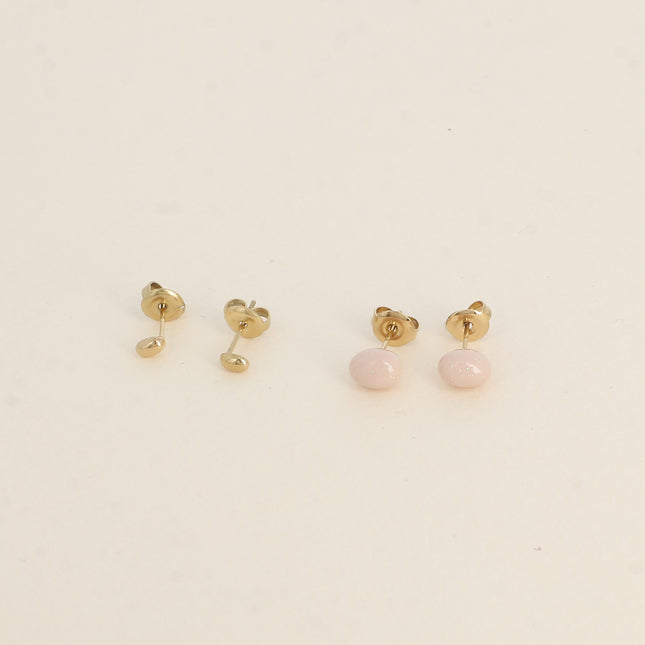 Set of 2 pairs of stud earrings - oval shape and glittery enamel
