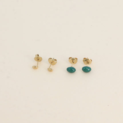 Lot de 2 paires de boucles d'oreilles puces - forme ovale et émail pailleté