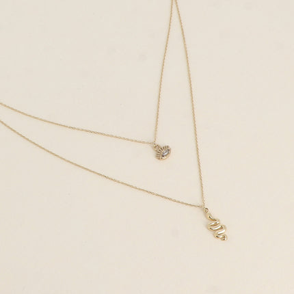 Collier - 2 rangs, pendentifs oeil avec cristal et serpent