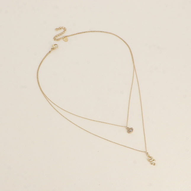 Collier - 2 rangs, pendentifs oeil avec cristal et serpent